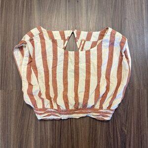 Free People Orange and Cream Striped Blouse
